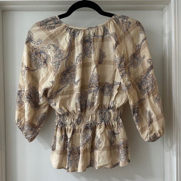 Harvé Benard Beige Boho Floral Blouse with 3/4 Sleeves, Size M - Picture 8 of 8